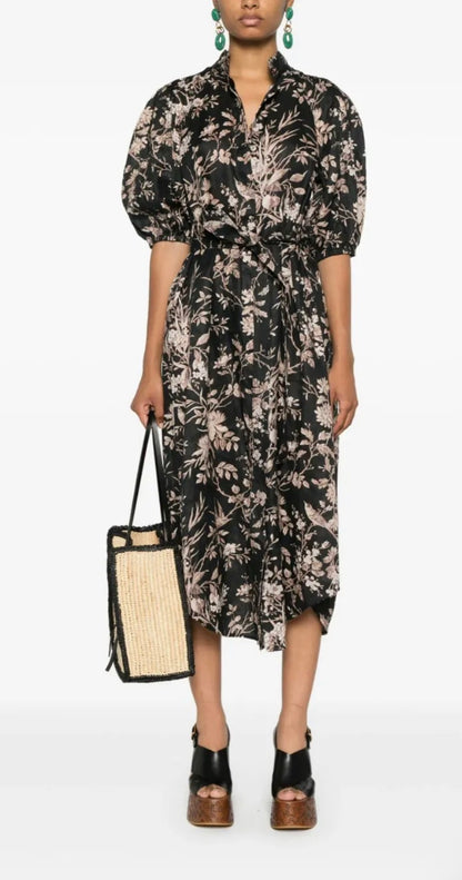 Zimmermann Mockingbird Linen Belted Midi Dress - Size 1