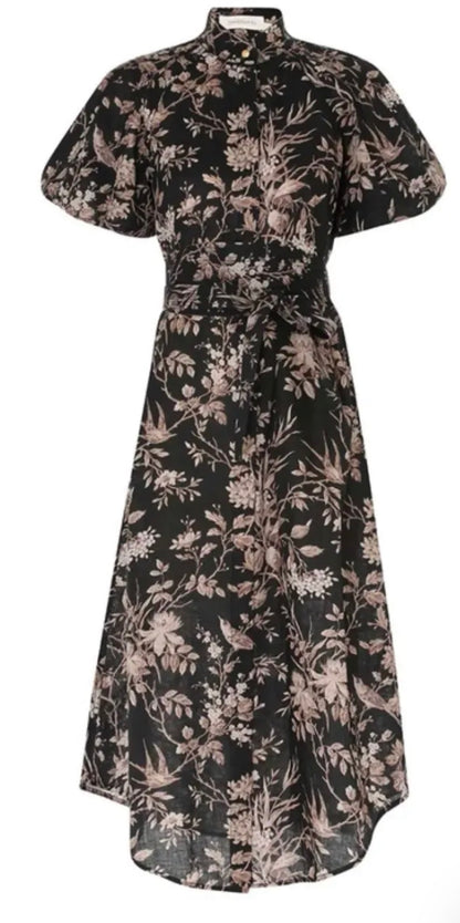 Zimmermann Mockingbird Linen Belted Midi Dress - Size 1