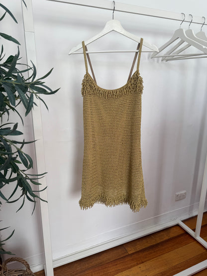 Hansen & Gretel Wynnie Golden Crochet Mini Dress - Size M (Brand New)