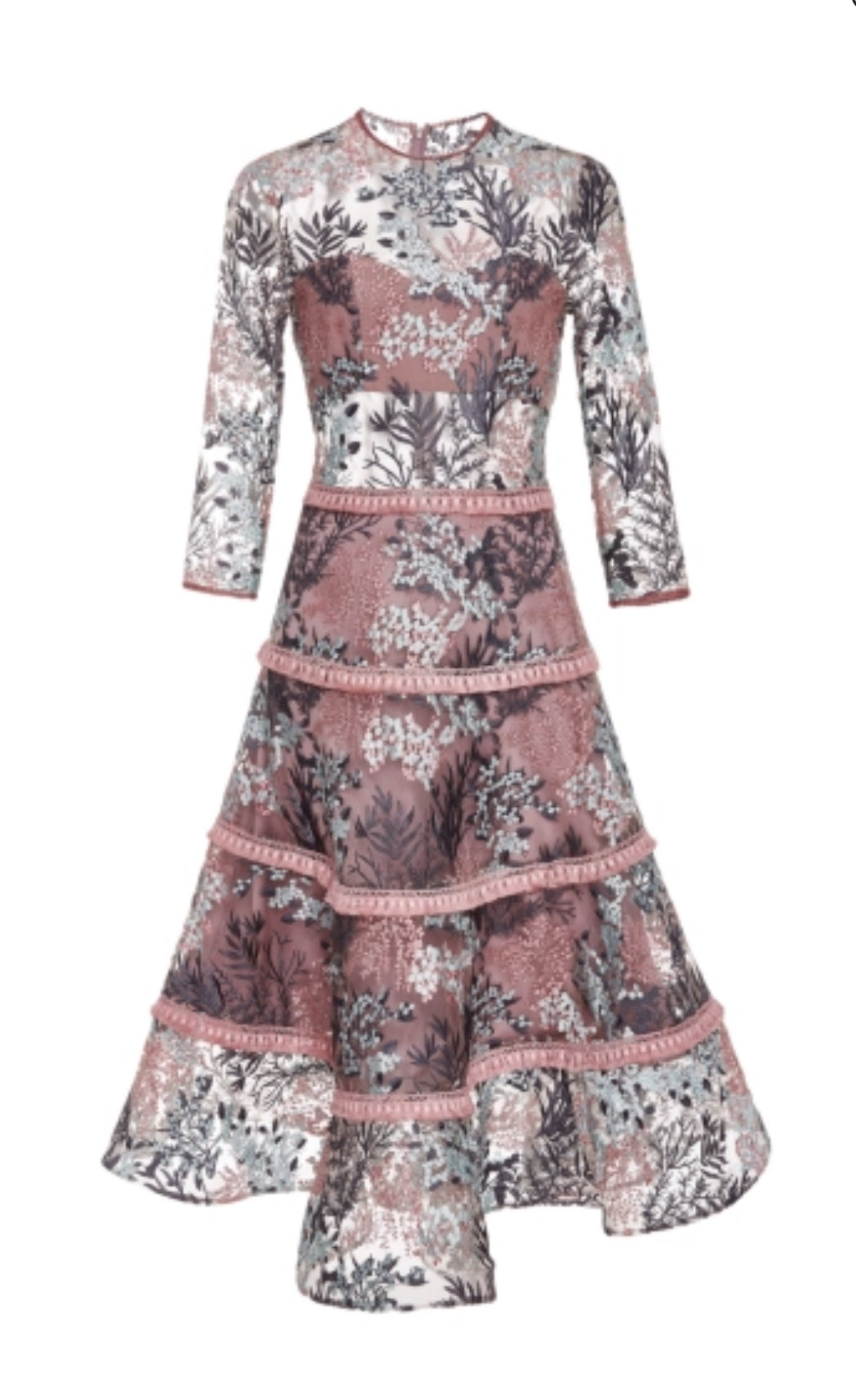 Alexis Ruth Embroidered Long-Sleeve Cocktail /Evening Dress - Size M
