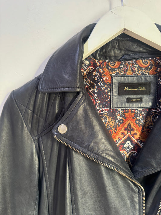 Massimo Dutti Black Leather Jacket - Size S