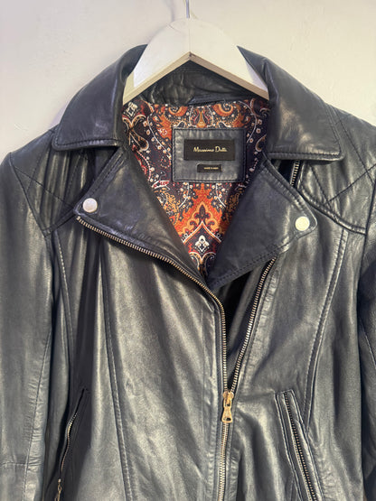 Massimo Dutti Black Leather Jacket - Size S
