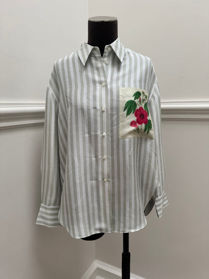 Oroton Verandah Stripe Overshirt - Size 8