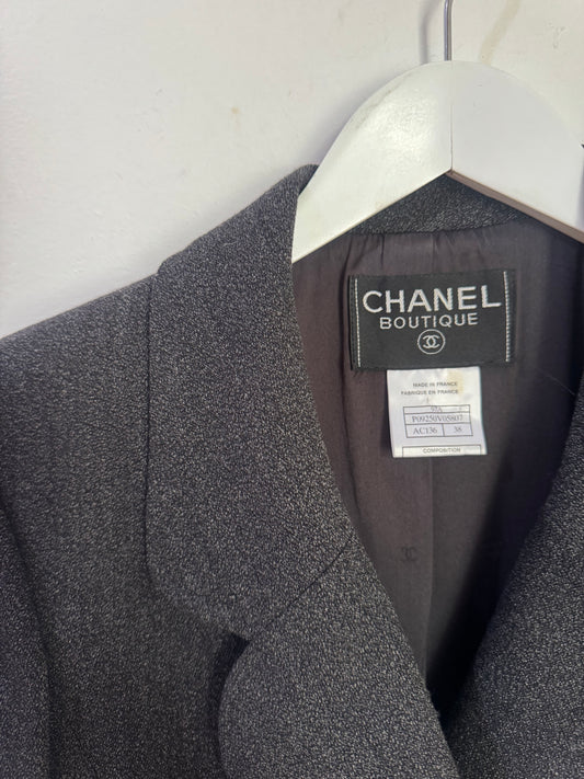 Chanel Grey Vintage 100% Wool Blazer - Size 38