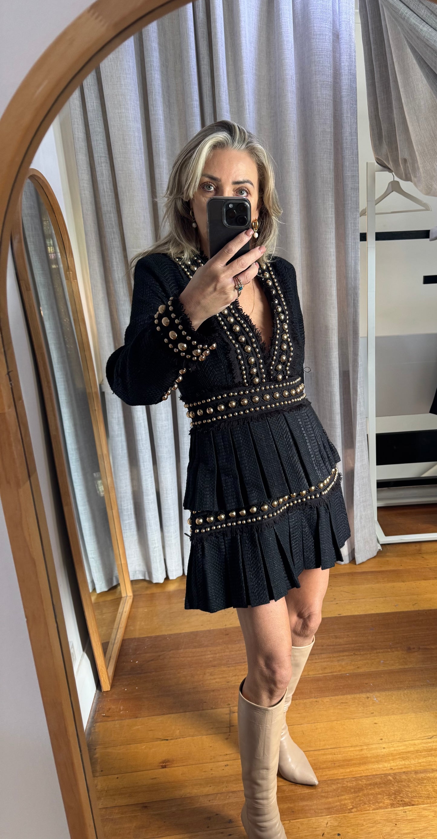 Thurley Cocktail Dress with Embellished Gold Beading - Size 12