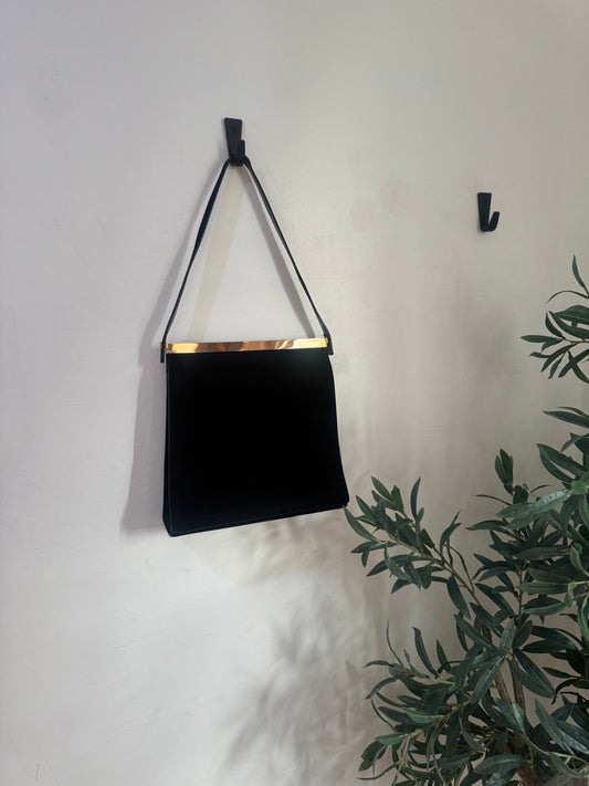 Gucci Black Suede Bag with Gold Detail