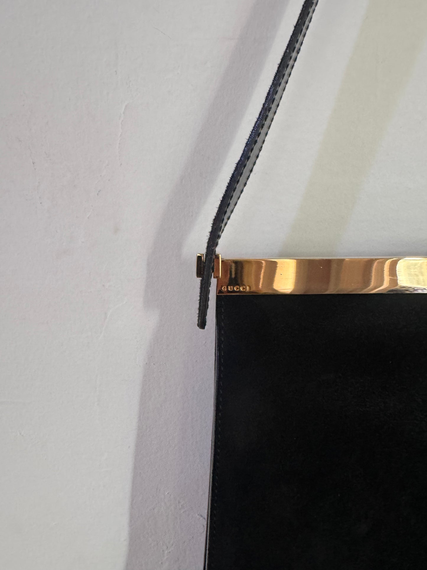 Gucci Black Suede Bag with Gold Detail