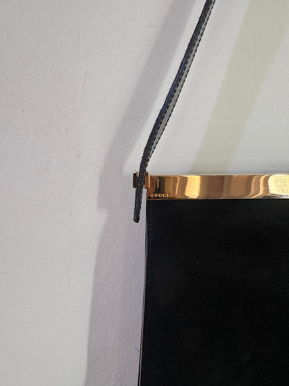 Gucci Black Suede Bag with Gold Detail