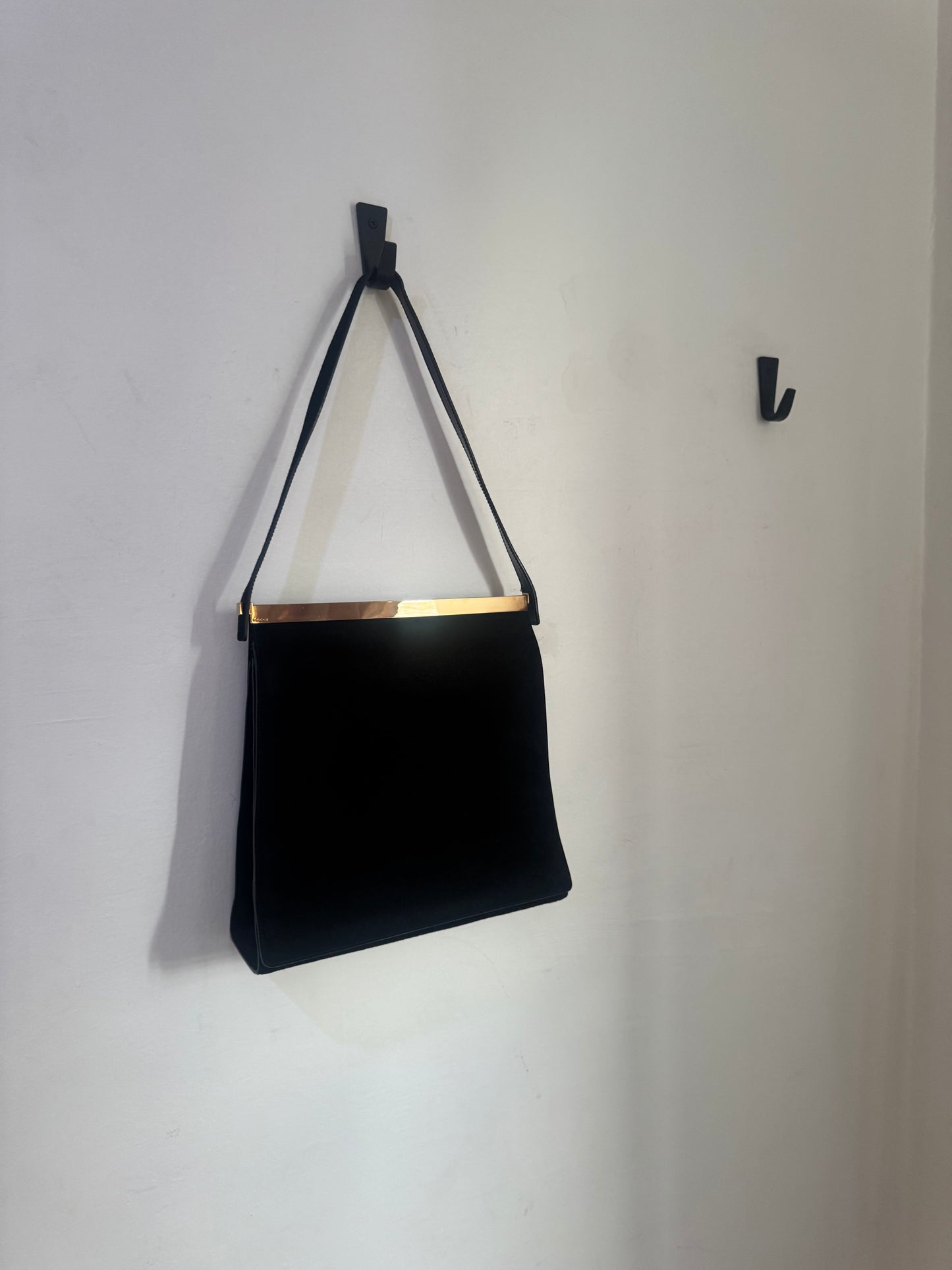 Gucci Black Suede Bag with Gold Detail