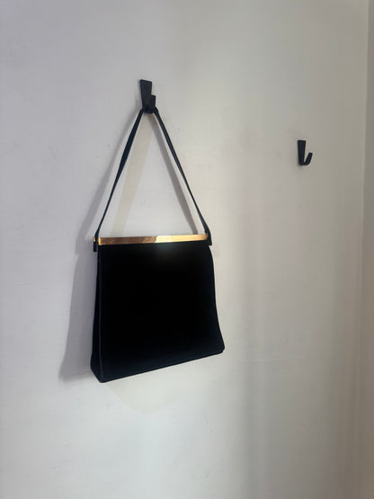 Gucci Black Suede Bag with Gold Detail