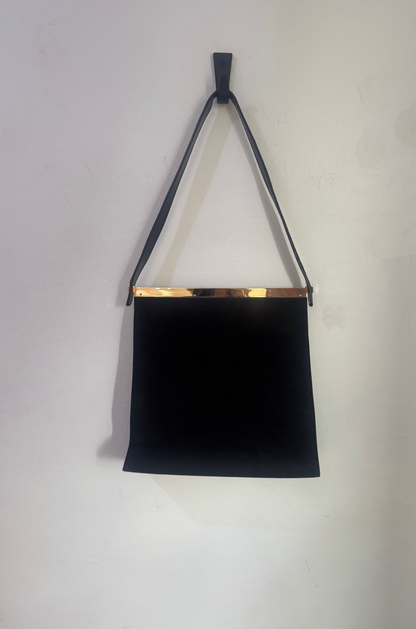 Gucci Black Suede Bag with Gold Detail