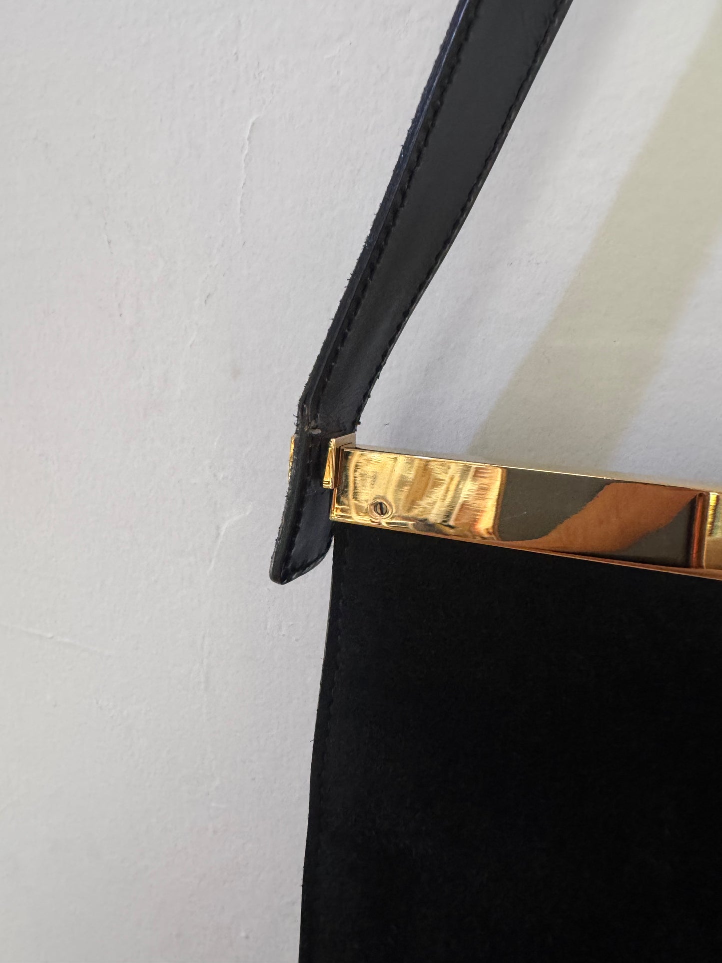 Gucci Black Suede Bag with Gold Detail