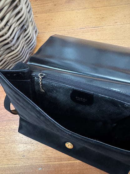 Gucci Black Suede Bag with Gold Detail