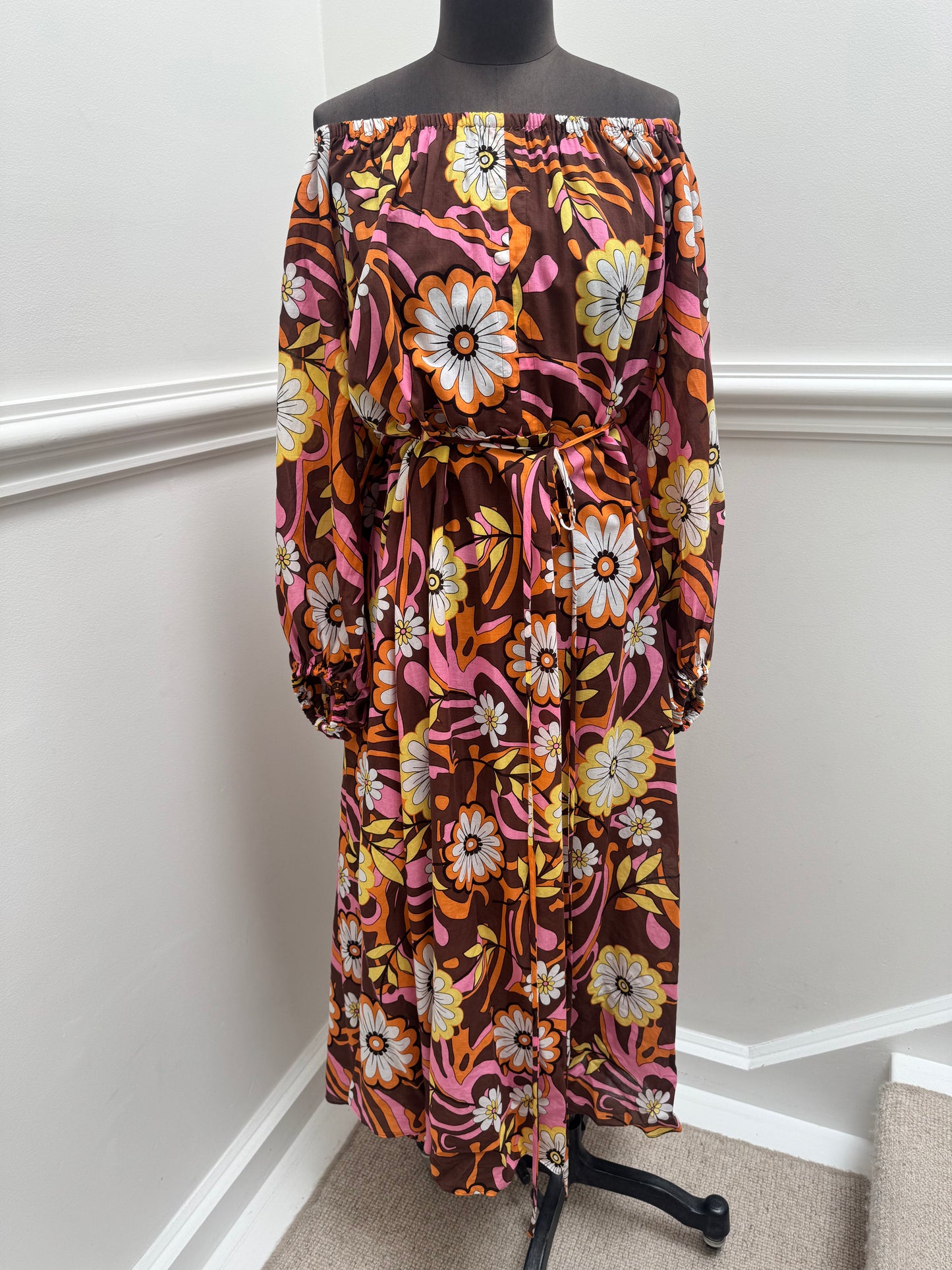 Scanlan Theodore Floral Midi Dress with Tie Belt - Size 8