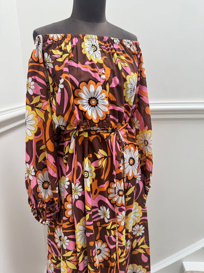 Scanlan Theodore Floral Midi Dress with Tie Belt - Size 8