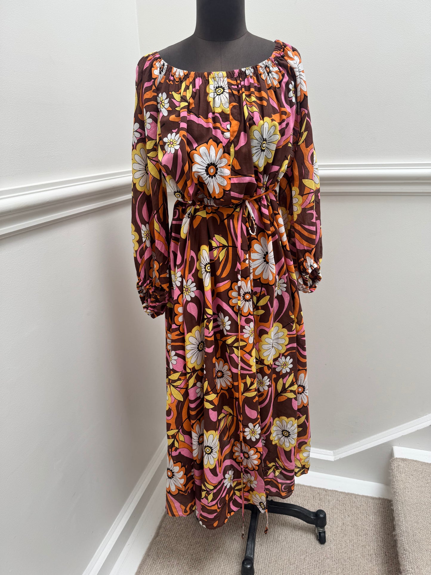 Scanlan Theodore Floral Midi Dress with Tie Belt - Size 8