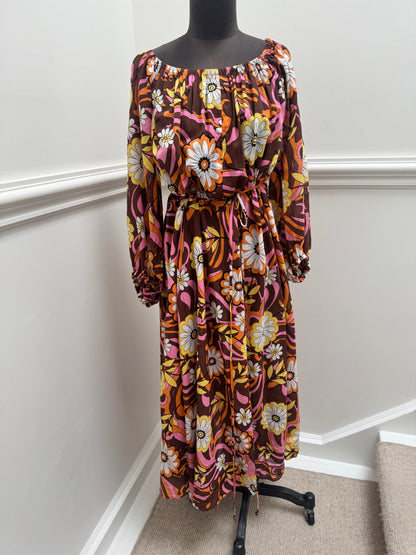 Scanlan Theodore Floral Midi Dress with Tie Belt - Size 8