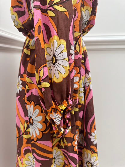 Scanlan Theodore Floral Midi Dress with Tie Belt - Size 8