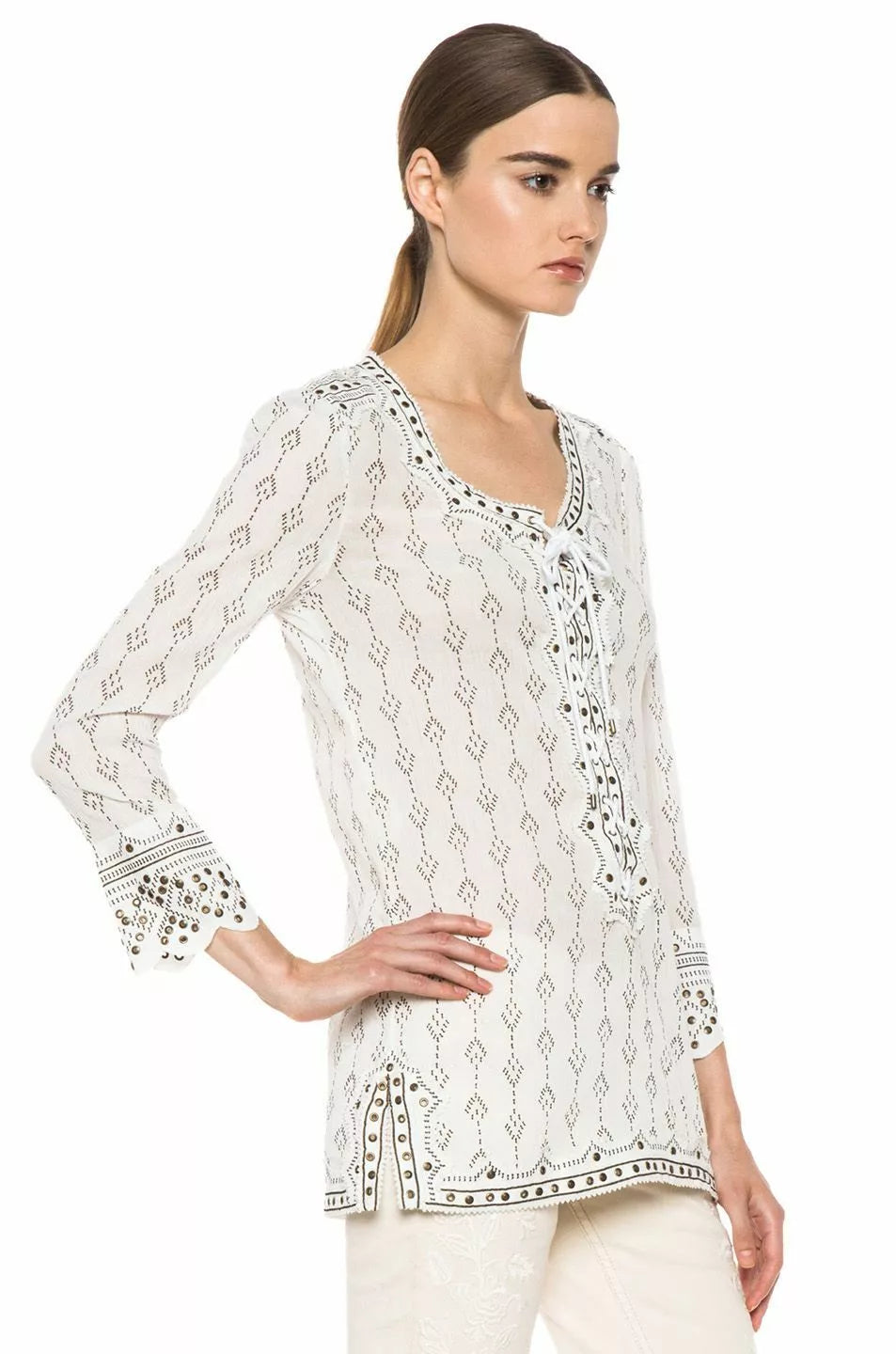 Isabel Marant Alicia Rivet Lace Up Tunic Top - Size S