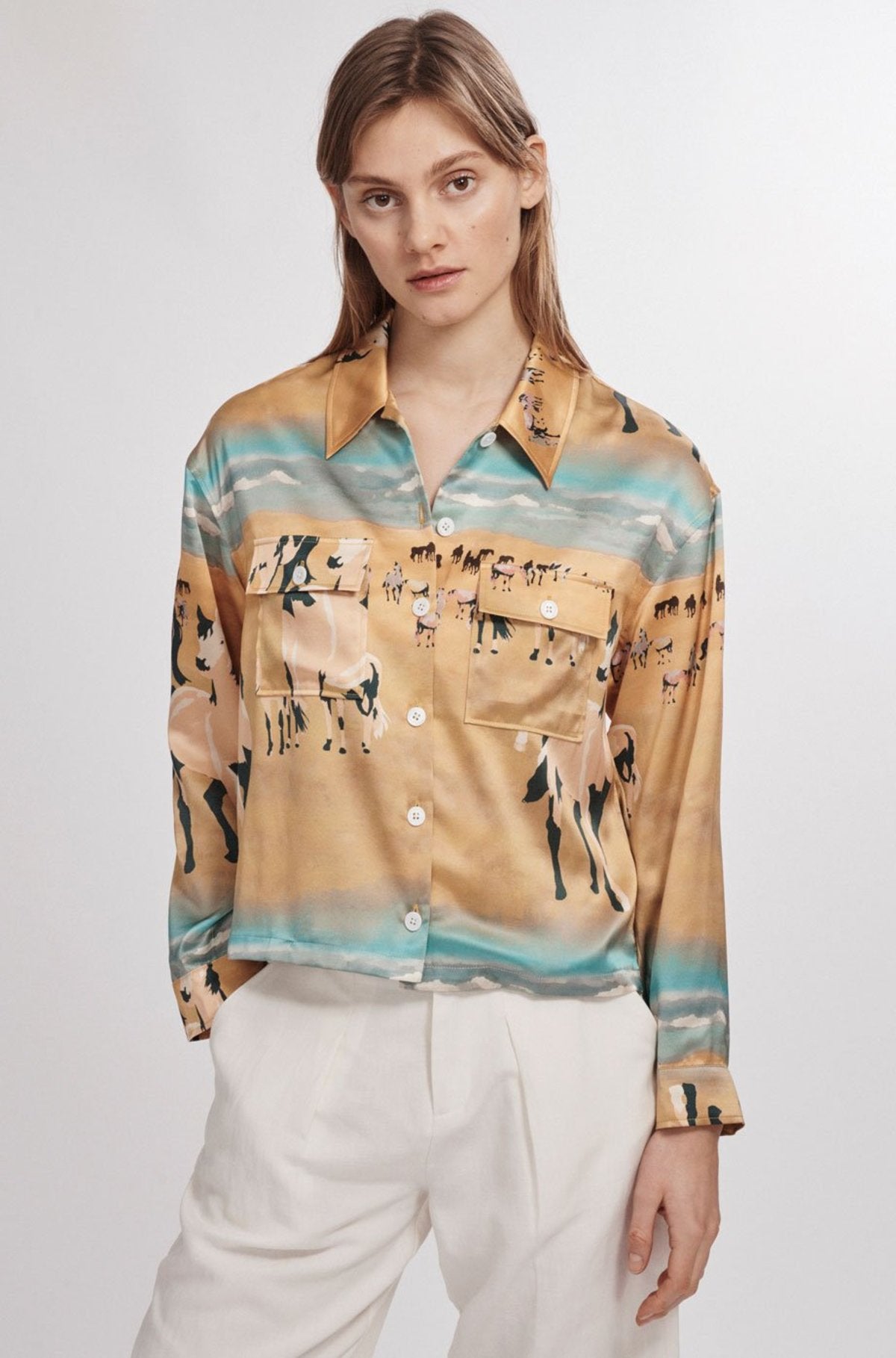 Silk Laundry Silk Boyfriend Shirt - Size M