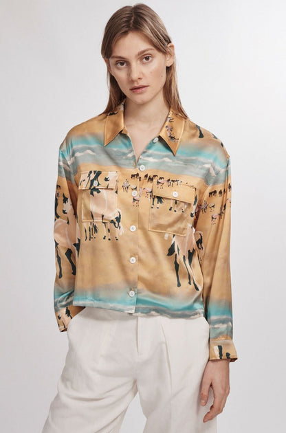Silk Laundry Silk Boyfriend Shirt - Size M
