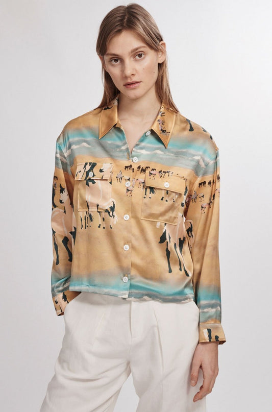 Silk Laundry Silk Boyfriend Shirt - Size M