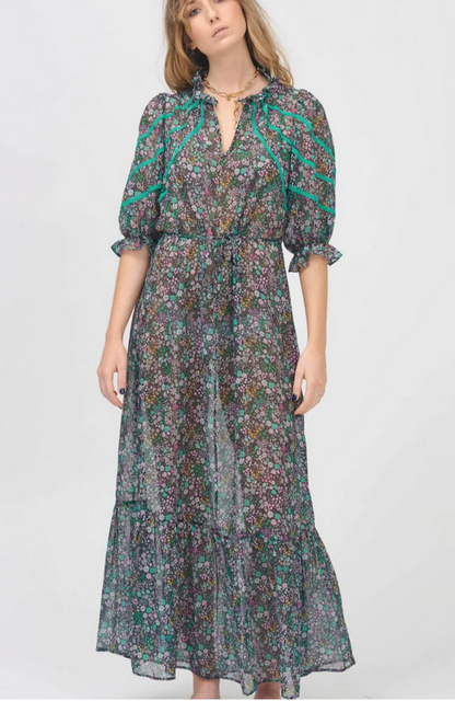 LeStripe Garden Floral Silk/Cotton Dress with Slip - Size S