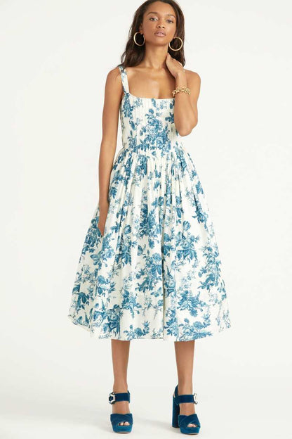 LoveShackFancy Majory Dress Blue China Cotton Dress - Size 10 (Brand New)