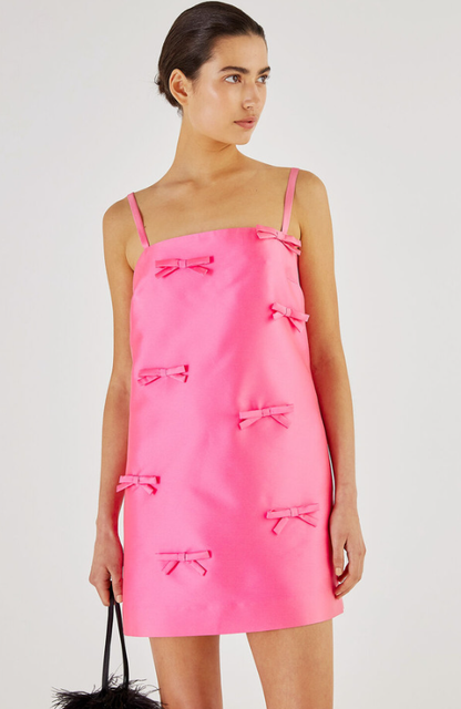 Oroton Satin Mini Bow Dress Candy Pink - Size 6
