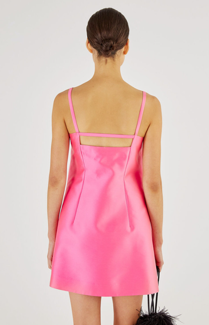Oroton Satin Mini Bow Dress Candy Pink - Size 6