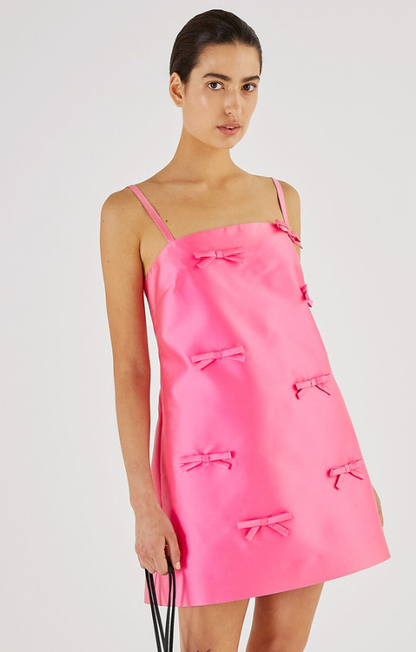 Oroton Satin Mini Bow Dress Candy Pink - Size 6
