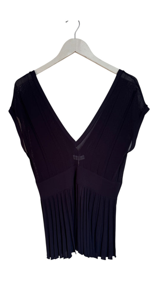 Scanlan Theodore Navy Deep V Neck Pleated Crepe Knit Top - Size S