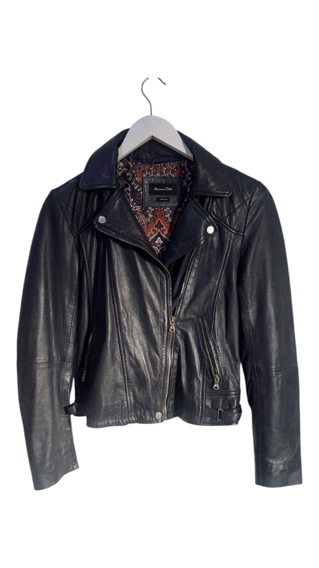 Massimo Dutti Black Leather Jacket - Size S