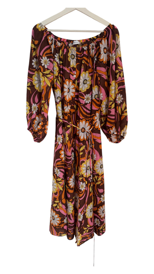 Scanlan Theodore Floral Midi Dress with Tie Belt - Size 8