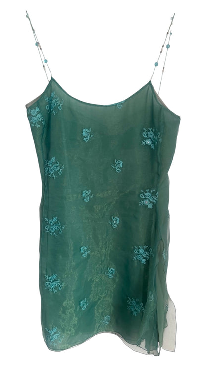 Armani Lined Shift Chiffon Dress with Beaded Straps - 42