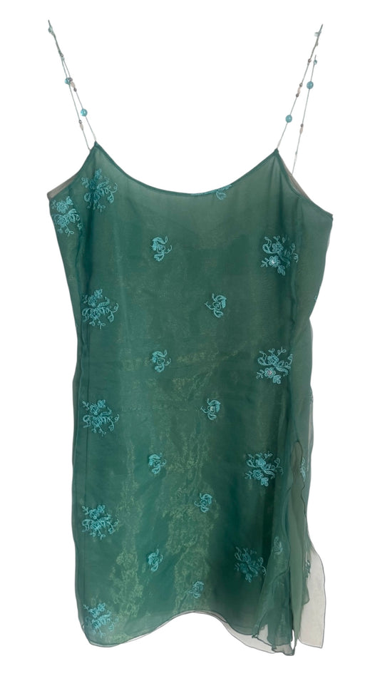 Armani Lined Shift Chiffon Dress with Beaded Straps - 42