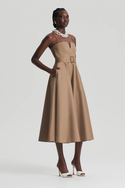 Scanlan Theodore - Sateen Resin Trim Dress, Camel - Size 6