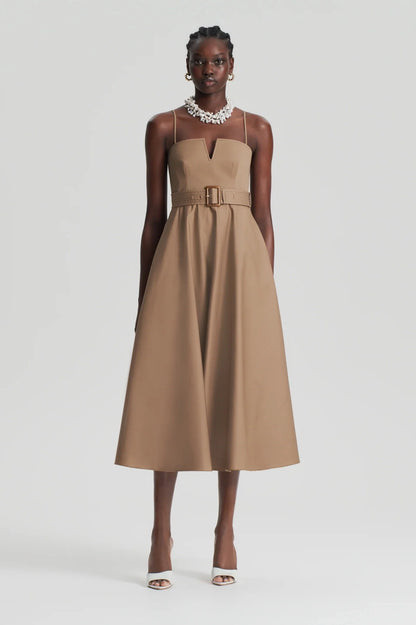 Scanlan Theodore - Sateen Resin Trim Dress, Camel - Size 6
