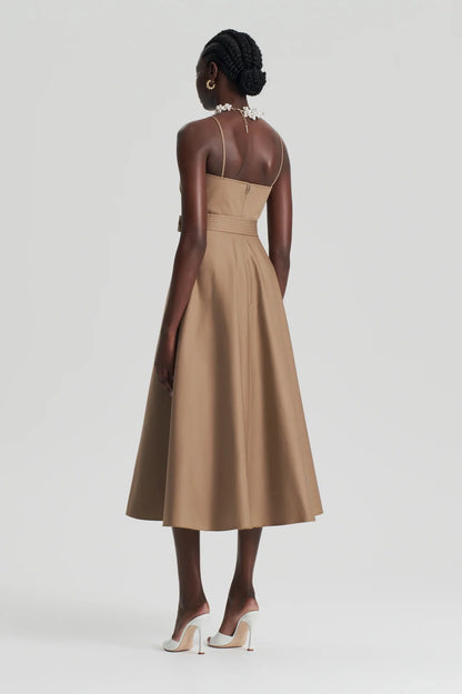 Scanlan Theodore - Sateen Resin Trim Dress, Camel - Size 6