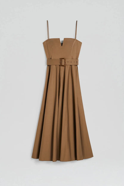 Scanlan Theodore - Sateen Resin Trim Dress, Camel - Size 6