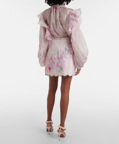 Zimmermann Crushed Linen Floral Mini Skirt - Size 0