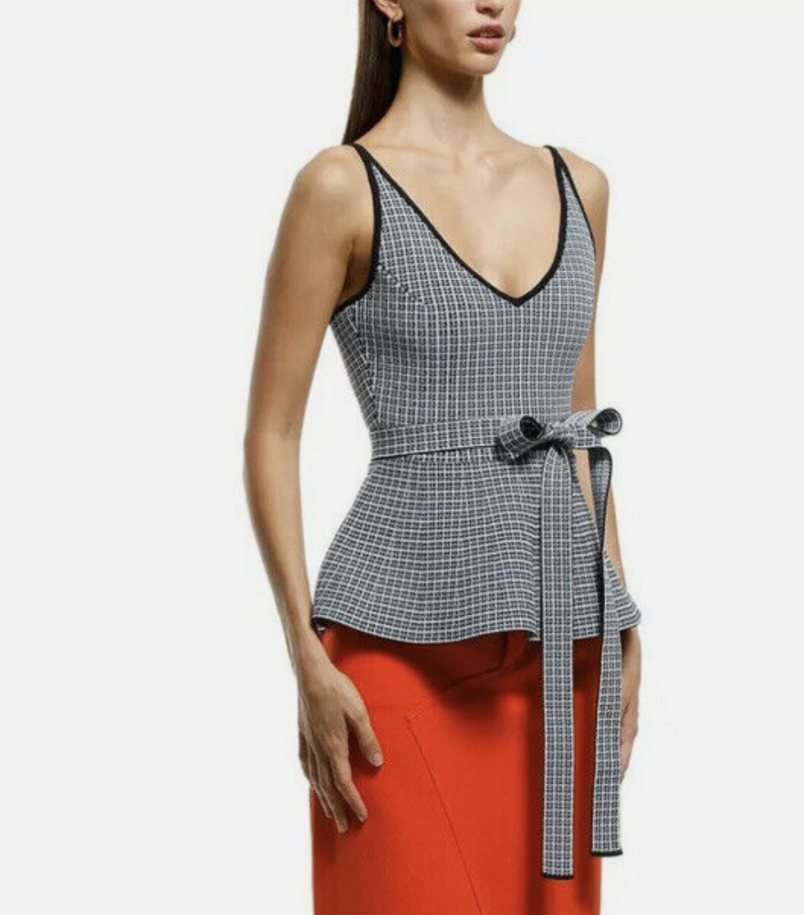 Scanlan Theodore Navy Crepe Knit Plaid Tank - Size S