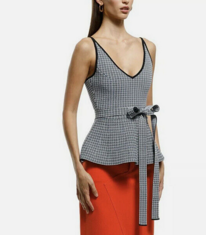 Scanlan Theodore Navy Crepe Knit Plaid Tank - Size S