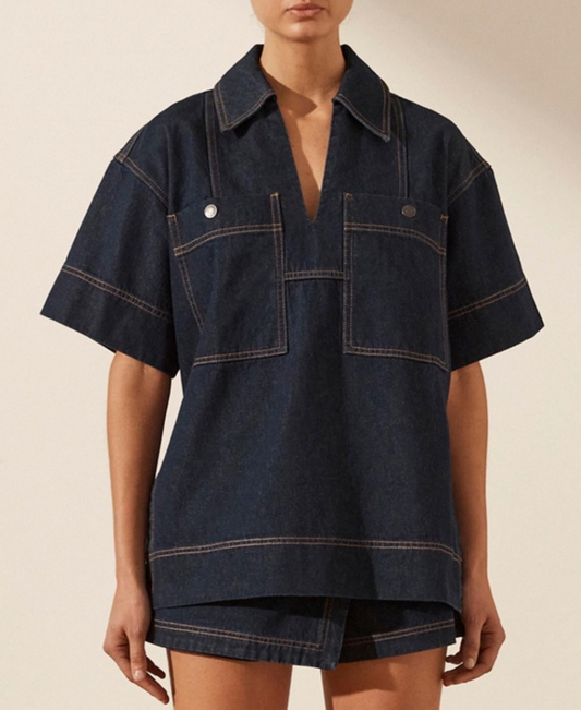 Shona Joy Short Denim Rita Pullover  Top - Size 8