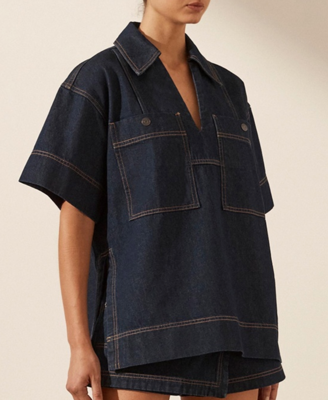 Shona Joy Short Denim Rita Pullover  Top - Size 8