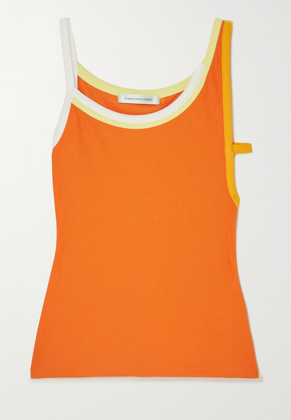 Christopher Esber Orange Asymmetric Cutout Ribbed Tank - Size 8