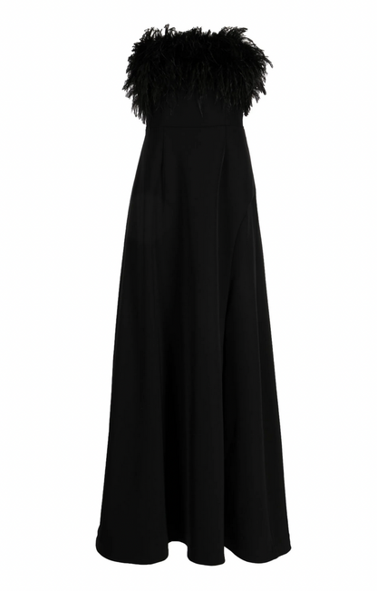 Rachel Gilbert Linc Feather Embellished Strapless Gown - Size 0