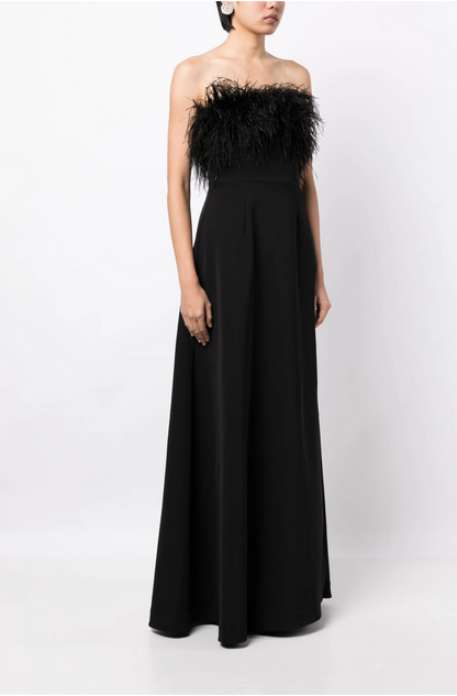 Rachel Gilbert Linc Feather Embellished Strapless Gown - Size 0
