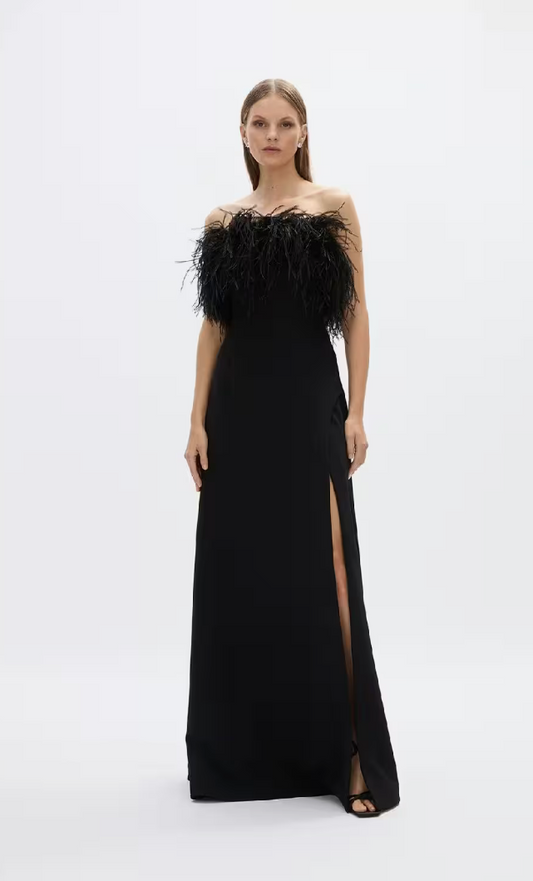 Rachel Gilbert Linc Feather Embellished Strapless Gown - Size 0