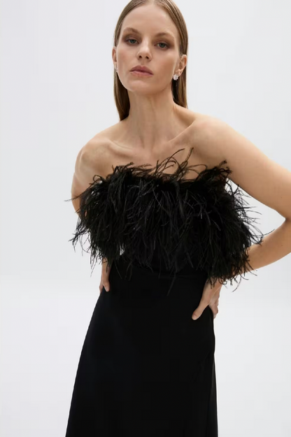 Rachel Gilbert Linc Feather Embellished Strapless Gown - Size 0